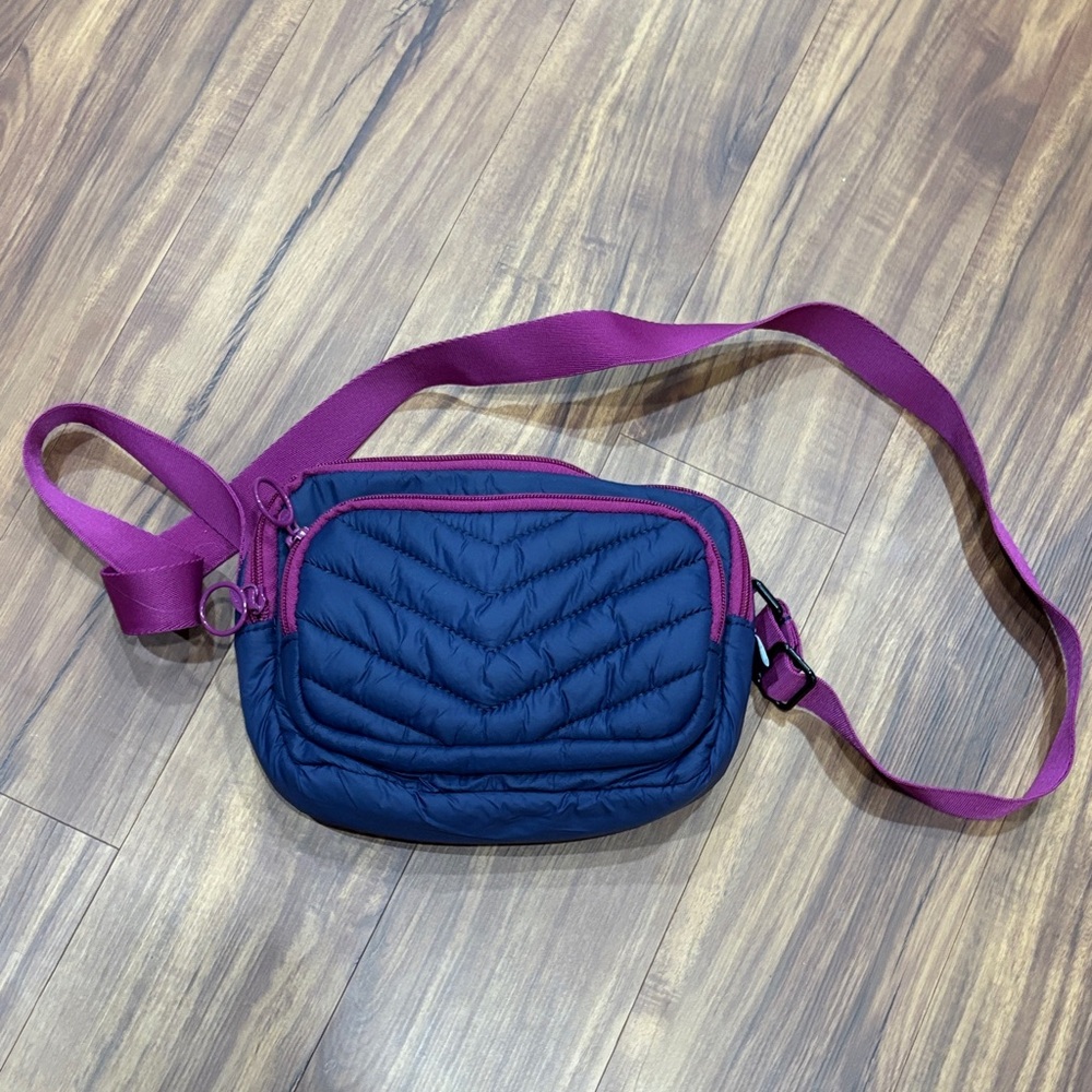 Lands End Ultralight Quilted Crossbody Bag, Navy Blue/Dark Pink